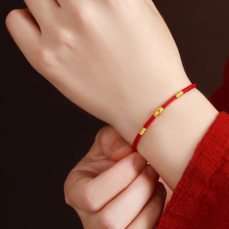 999 Gold Lucky Bead Eight Thread Peace Knot Red Rope Bracelet - Image 8