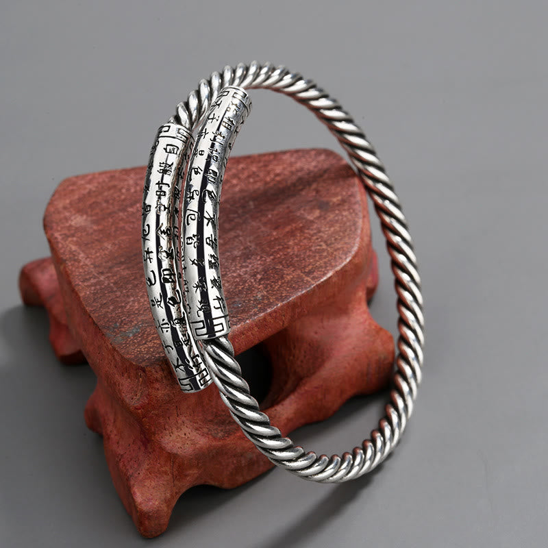 Retro Heart Sutra Twisted Design Pattern Balance Bracelet Bangle - Image 5