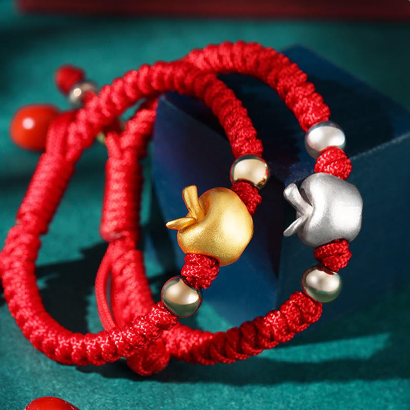 999 Sterling Silver Apple Red Multicolored Rope Luck Protection Handcrafted Kids Bracelet - Image 4