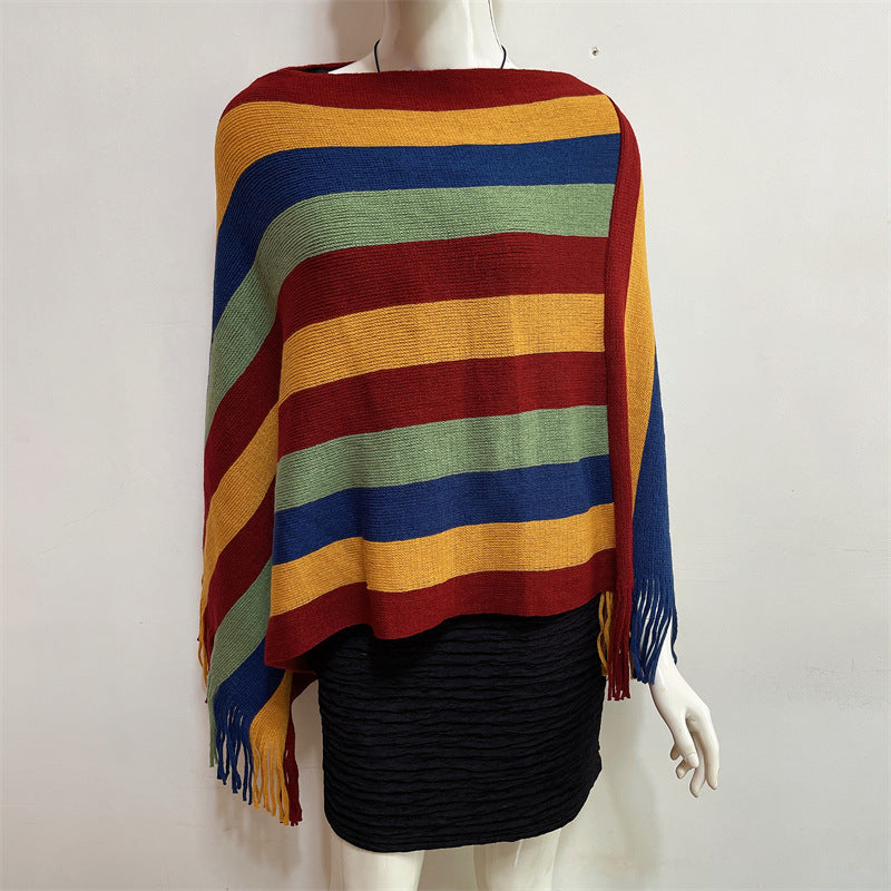 Tibetan Colorful Striped Design Shawl Tassels Pullover Winter Cozy Travel Scarf Wrap - Image 16