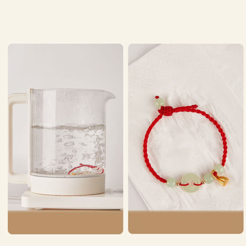 Round Peace Buckle Jade Lotus Happiness Abundance Wealth String Bracelet - Image 10