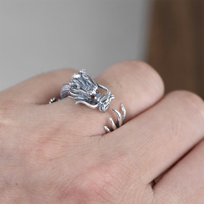 925 Sterling Silver Dragon Luck Protection Ring - Image 3