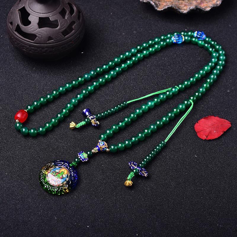 108 Mala Beads Natural Green Agate Bodhisattva Green Tara Manifestation Charm Bracelet - Image 4