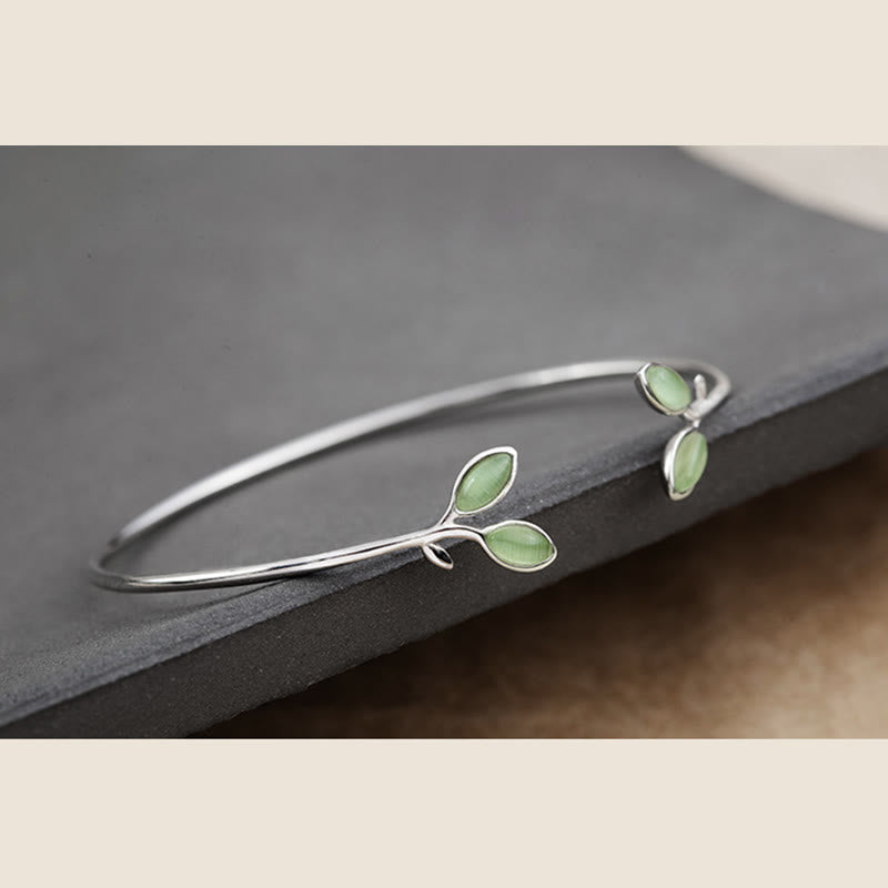 Leaf Pattern Cat Eye Support Cuff Bracelet Bangle - Image 15