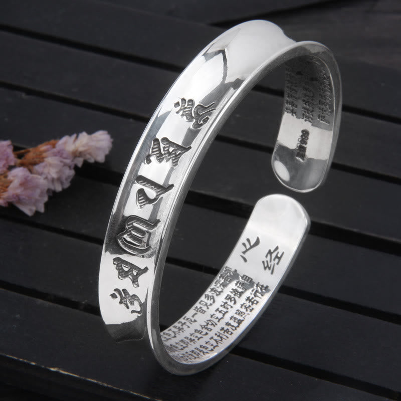 999 Sterling Silver Om Mani Padme Hum Heart Sutra Love Peace Bracelet Bangle - Image 5