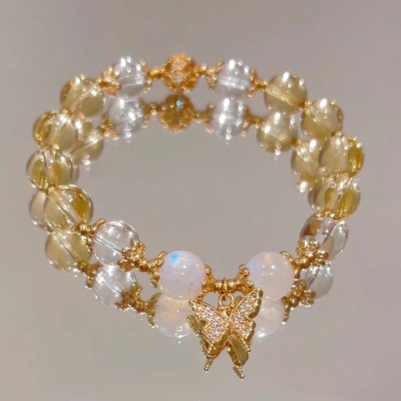 Citrine Moonstone Butterfly Charm Prosperity Protection Bracelet