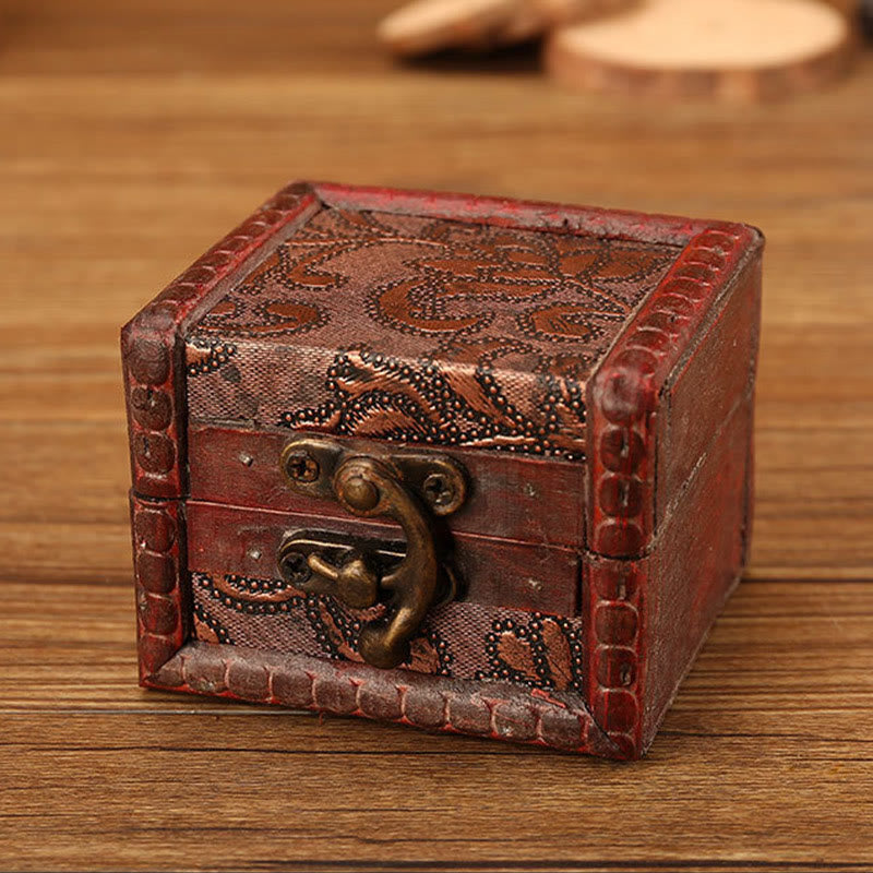 Retro Small Square Wood Jewelry Box Lotus Grass Flower Grape Copper Coin Daffodil Jewelry Storage Box - Image 8
