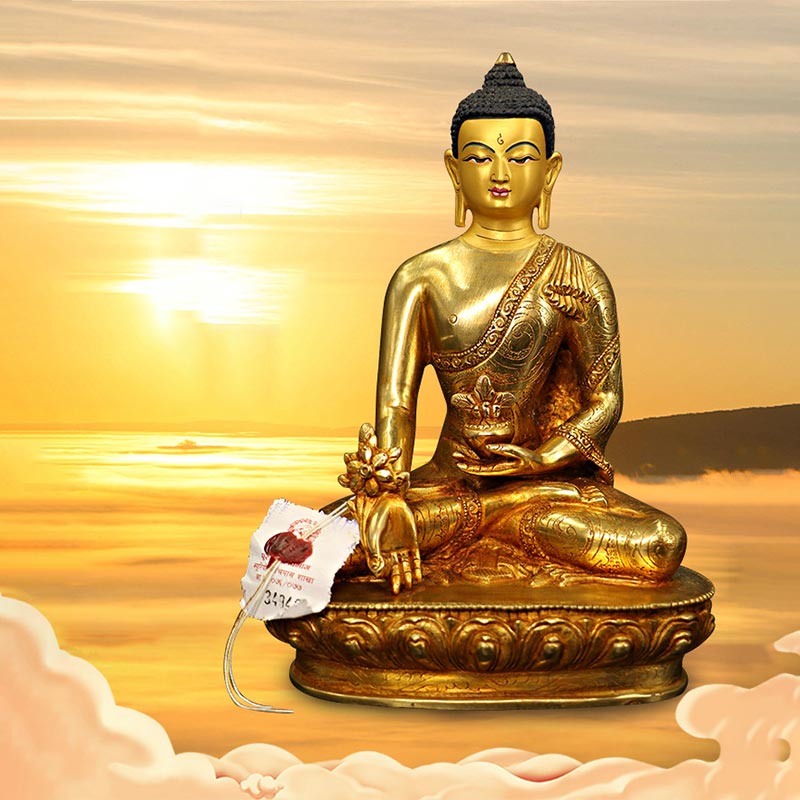 Buddha Shakyamuni Medicine Buddha Compassion Copper Gold Plated Statue Decoration - Image 8