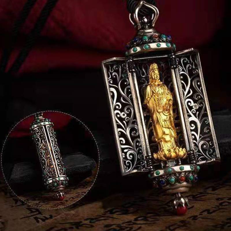 Tibetan Avalokitesvara Silver Wealth Protection Decoration - Image 6