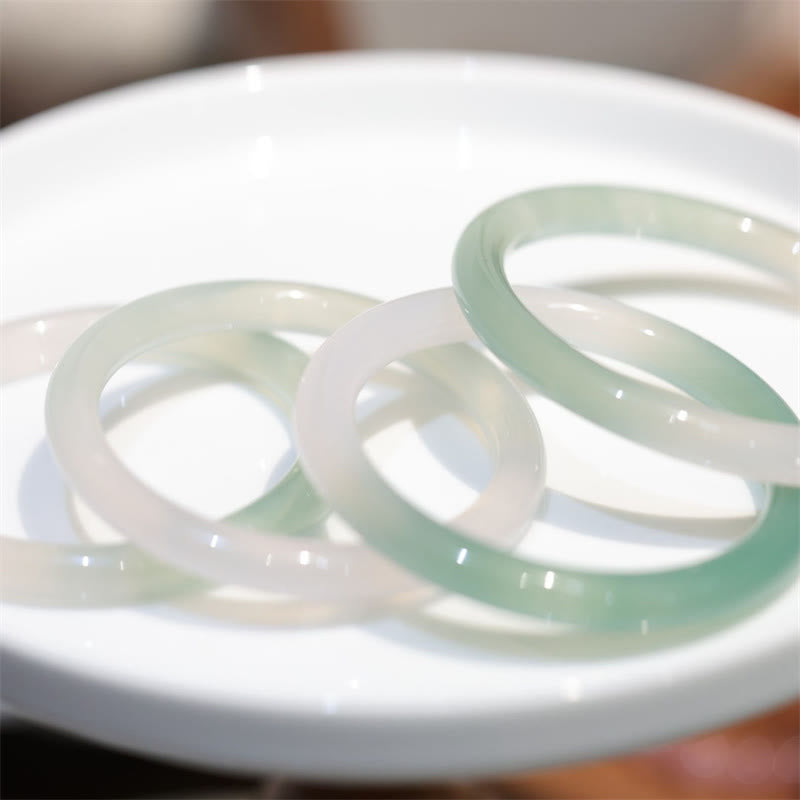 Natural White And Green Chalcedony Agate Positive Cuff Bracelet Bangle - Image 4