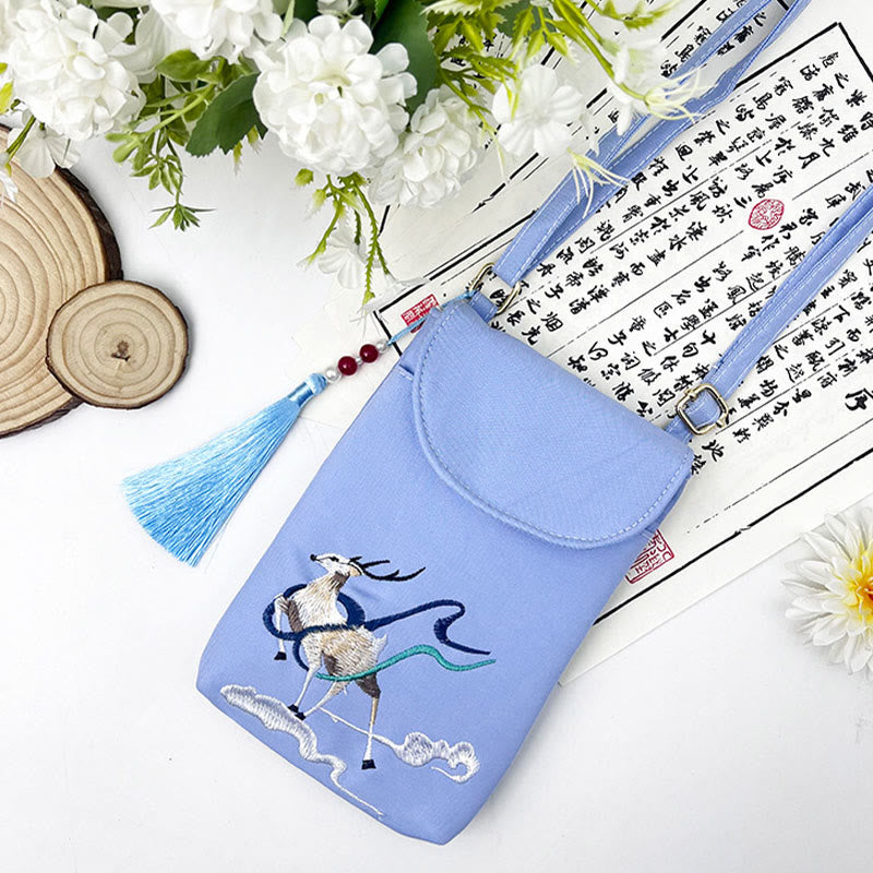 Small Embroidered Flowers Crossbody Bag Shoulder Bag Double Layer Cellphone Bag - Image 43