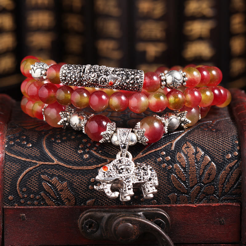 Natural Watermelon Tourmaline PiXiu Elephant Positive Triple Wrap Bracelet - Image 8