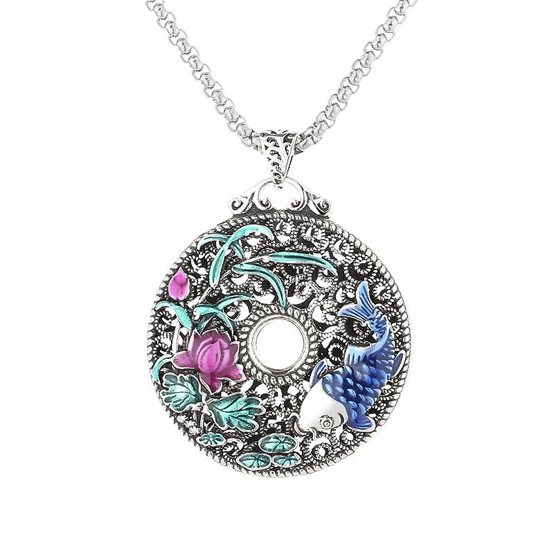 Koi Fish Lotus Peace Buckle Fu Character Wealth Luck Necklace Pendant - Image 5