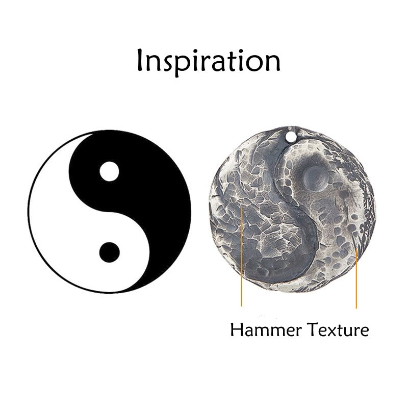 990 Sterling Silver Yin Yang Hammer Texture Harmony Necklace Pendant - Image 12