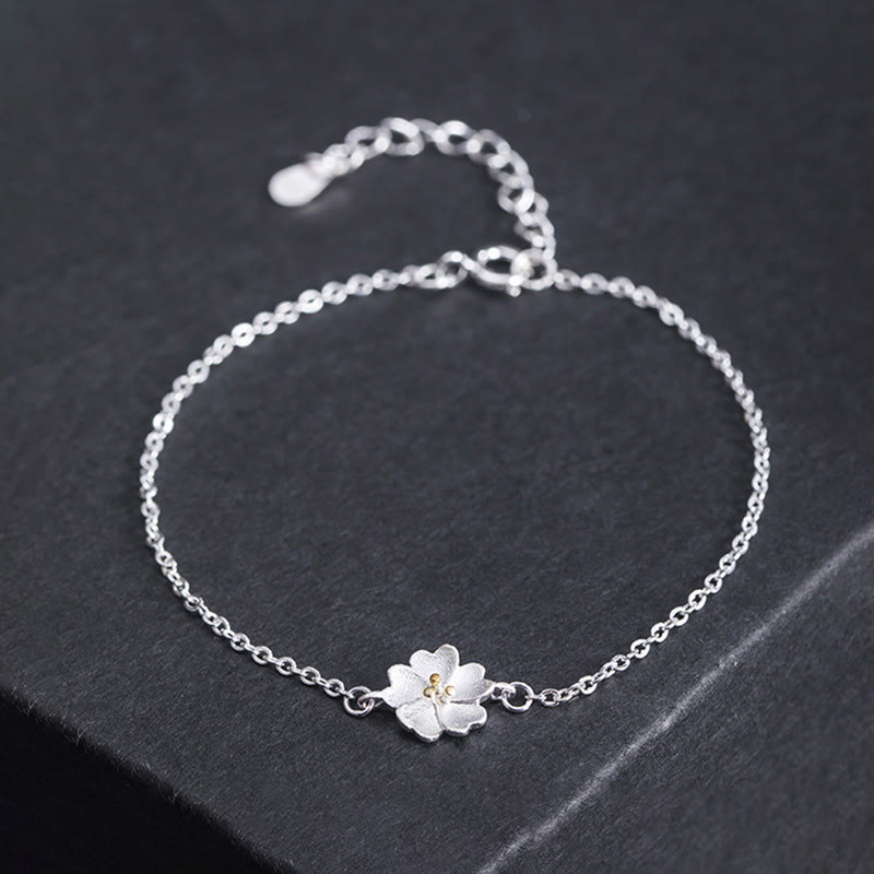 925 Sterling Silver Cherry Blossom Blessing Chain Bracelet