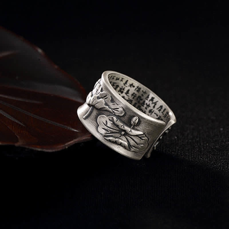 999 Sterling Silver Luck Koi Fish Lotus Heart Sutra Wealth Ring - Image 18