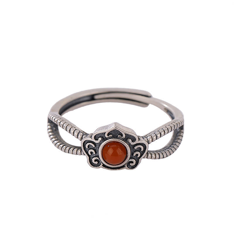 925 Sterling Silver Red Agate Bead Logical Thinking Ring - Image 9