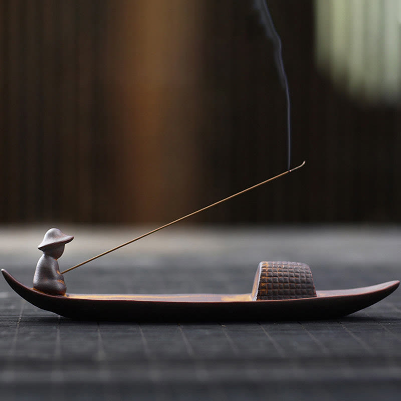 A Lonely Fisherman Afloat Ceramic Healing Incense Burner