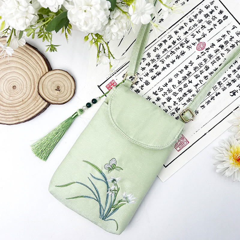 Small Embroidered Flowers Crossbody Bag Shoulder Bag Double Layer Cellphone Bag - Image 46