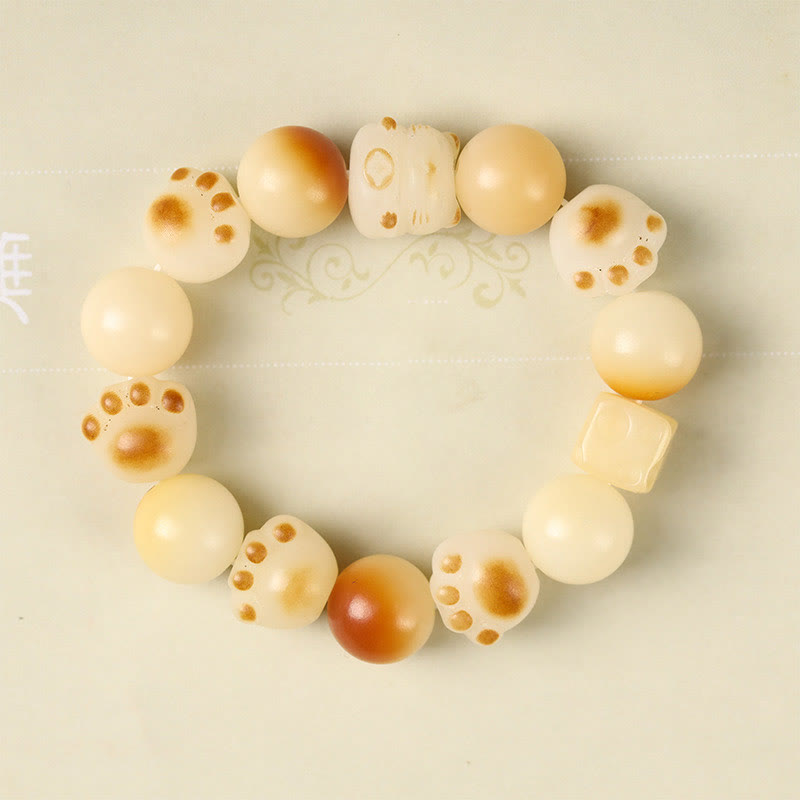 Natural Bodhi Seed Sandalwood Lucky Cute Cat Head Paw Claw Peace Bracelet - Image 21
