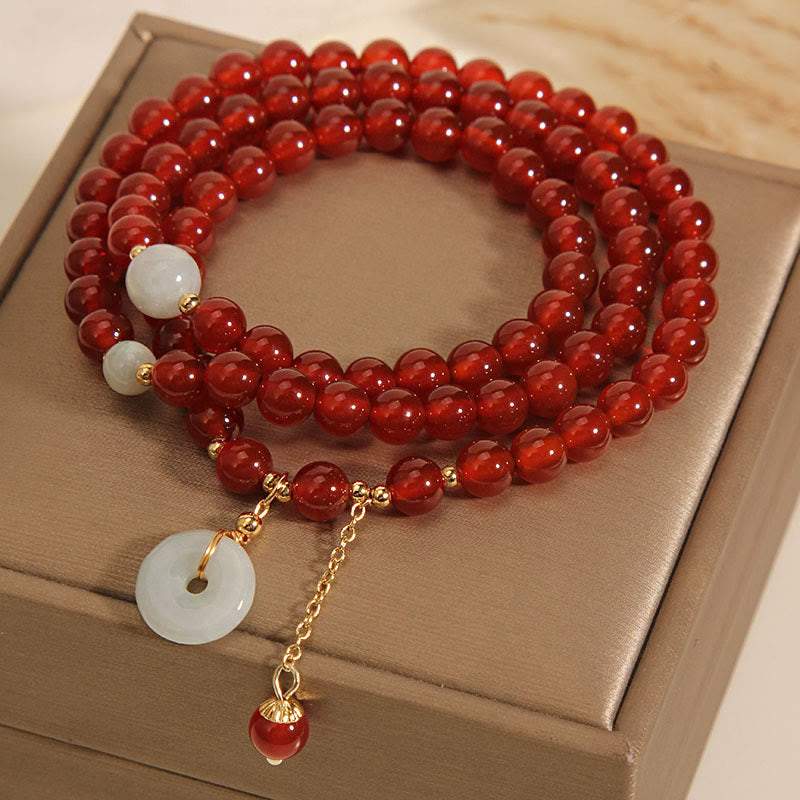Natural Red Agate Jade Peace Buckle Calm Triple Wrap Bracelet - Image 5