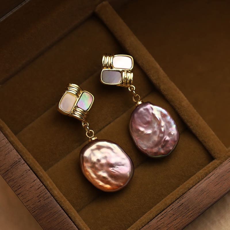 925 Sterling Silver Posts Copper Plated Gold Natural Baroque Pearl Healing Drop Earrings