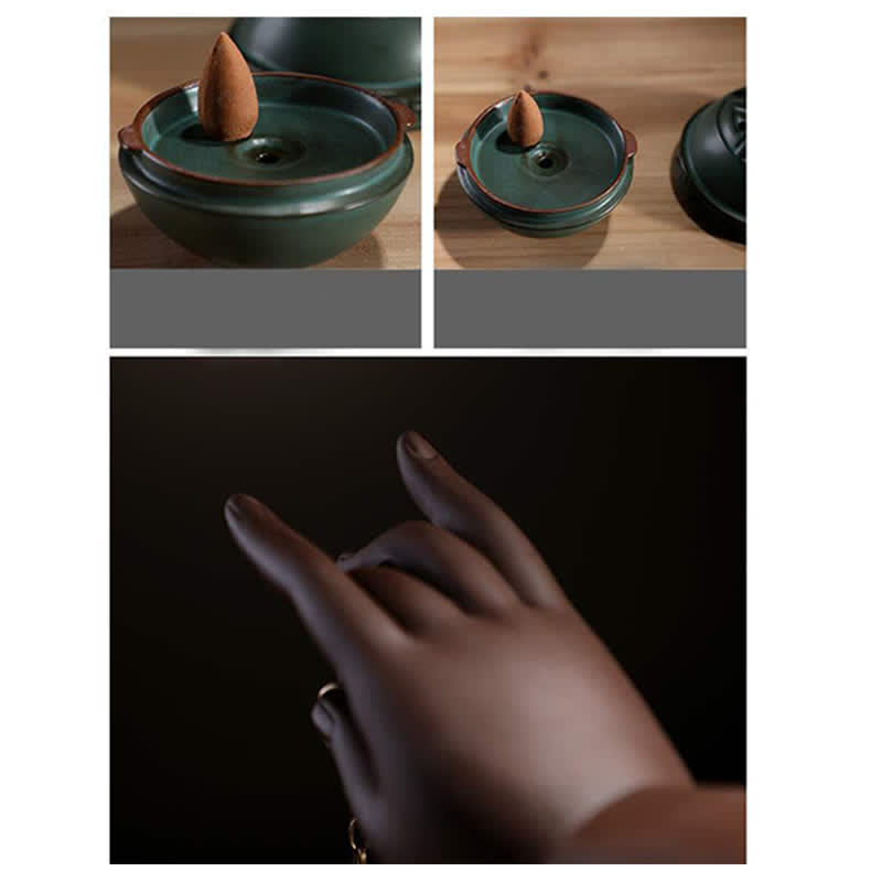 Tibetan Lotus Blessing Ceramic Incense Burner Decoration - Image 10