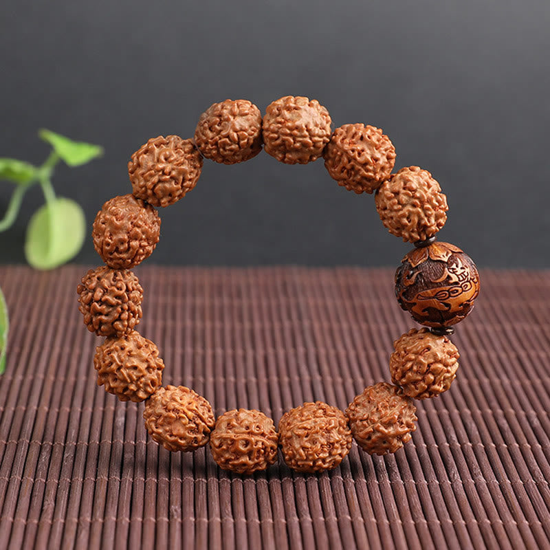 Tibet Rudraksha Bodhi Seed PiXiu Copper Coin Wealth Luck Bracelet - Image 8