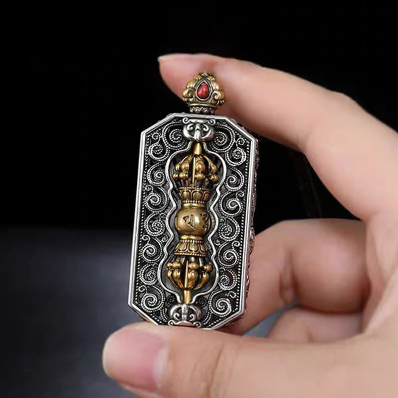 Tibetan Om Mani Padme Hum Carved Dorje Vajra Rotatable Lotus Pattern Purity Rope Necklace Pendant - Image 4