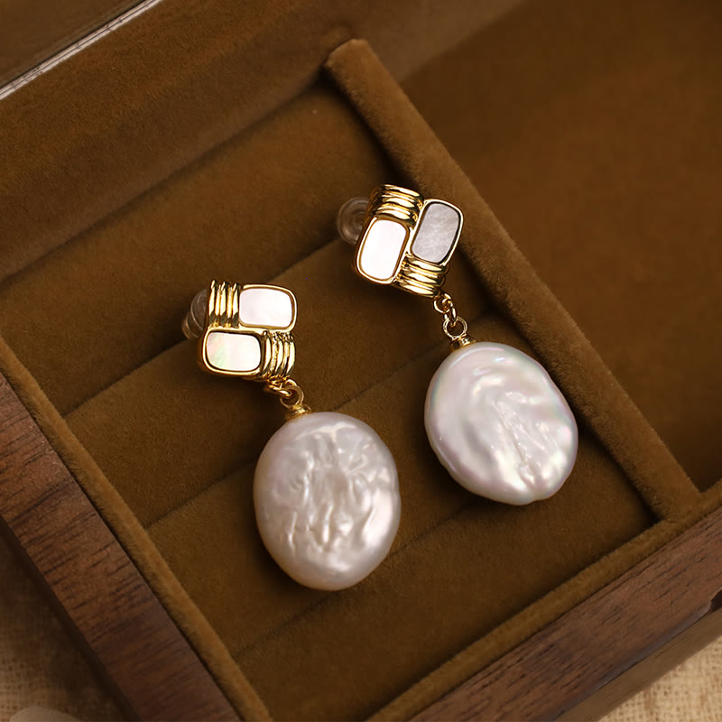 925 Sterling Silver Posts Copper Plated Gold Natural Baroque Pearl Healing Drop Earrings - Image 8