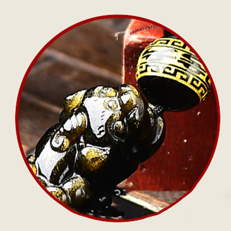 Natural Gold Sheen Obsidian PiXiu Om Mani Padme Hum Wealth Braided Bracelet - Image 12