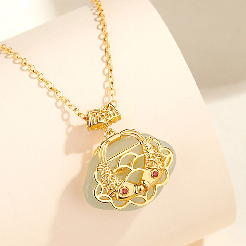 925 Sterling Silver Natural Hetian Jade Koi Fish Wealth Necklace Pendant - Image 3