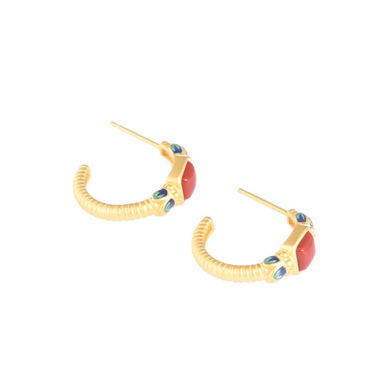 925 Sterling Silver Red Agate Lotus Confidence Calm Stud Earrings - Image 6