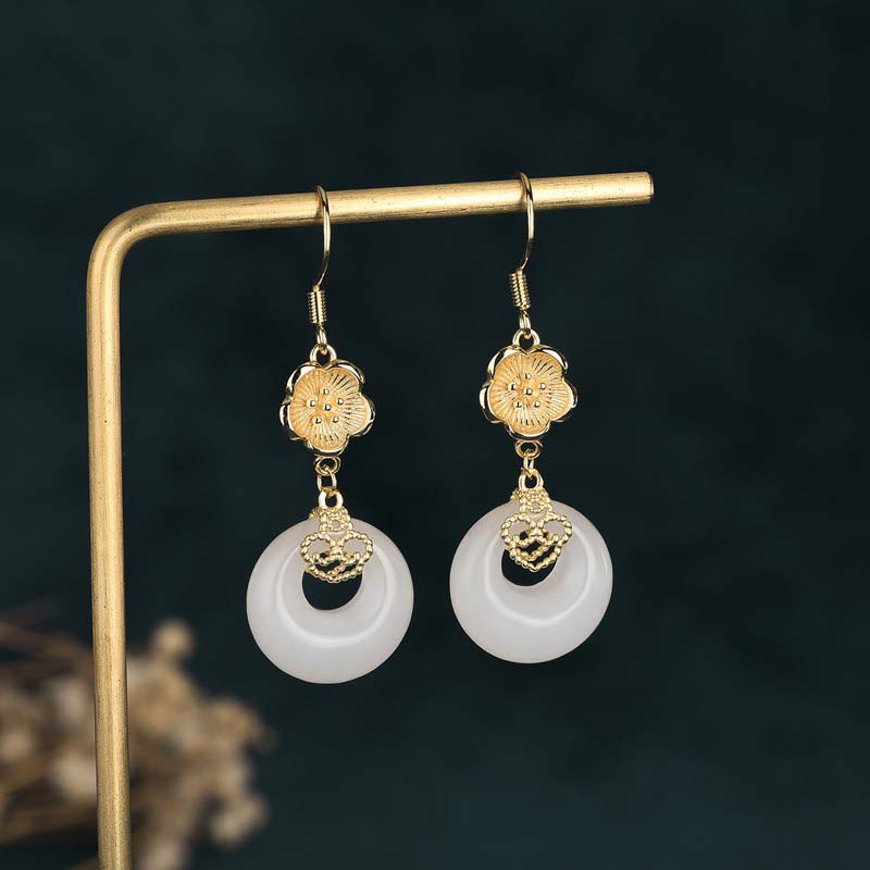 FengShui White Jade Blessing Drop Earrings - Image 20