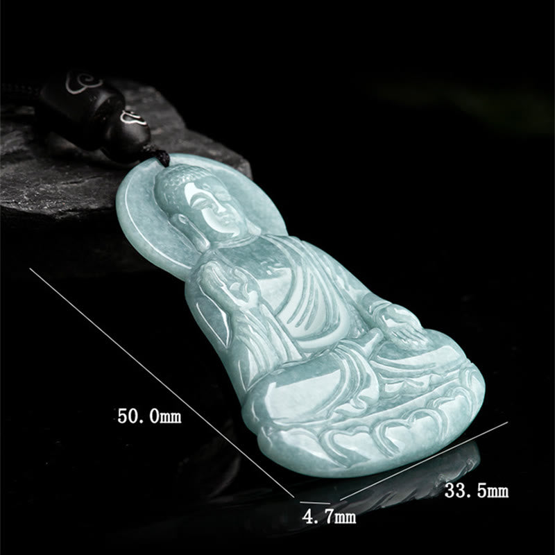 Amitabha Buddha Natural Jade Lotus Amulet Compassion String Necklace Pendant - Image 9