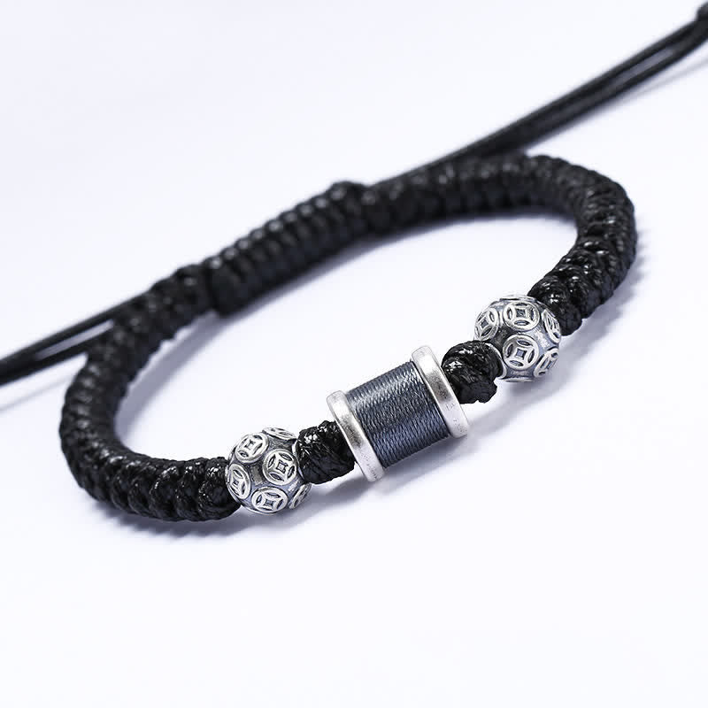 999 Sterling Silver Copper Coin Bead Copper Balance Braided String Bracelet - Image 6