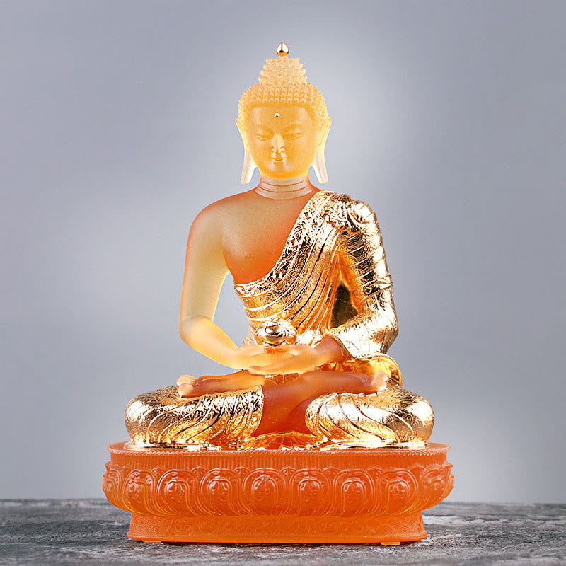 Buddha Handmade Figurine Liuli Art Piece Serenity Statue Home Offering Decoration