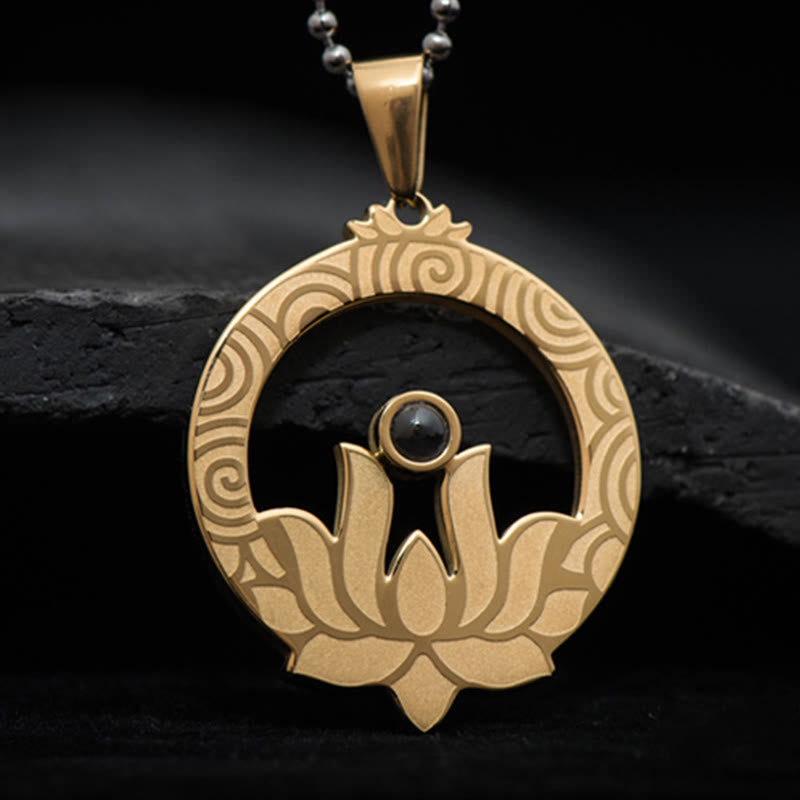 Lotus Titanium Steel Enlightenment Projection Shurangama Mantra Necklace Pendant - Image 14