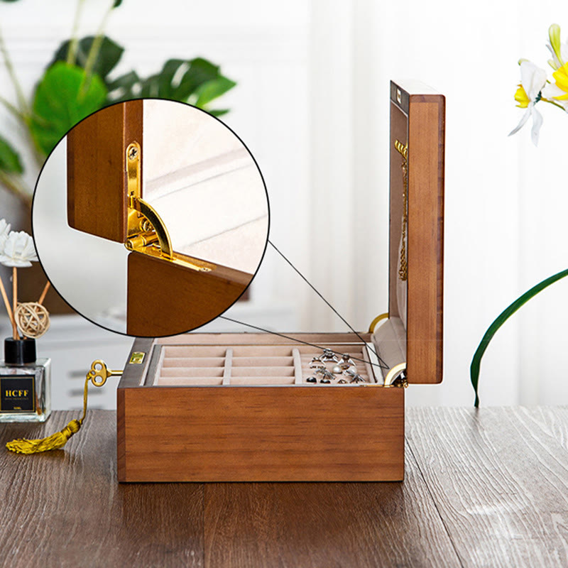 Vintage Wooden Jewelry Box Two-Layer Solid Wood Jewelry Storage Box - Image 13