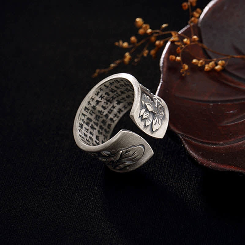 999 Sterling Silver Luck Koi Fish Lotus Heart Sutra Wealth Ring - Image 19