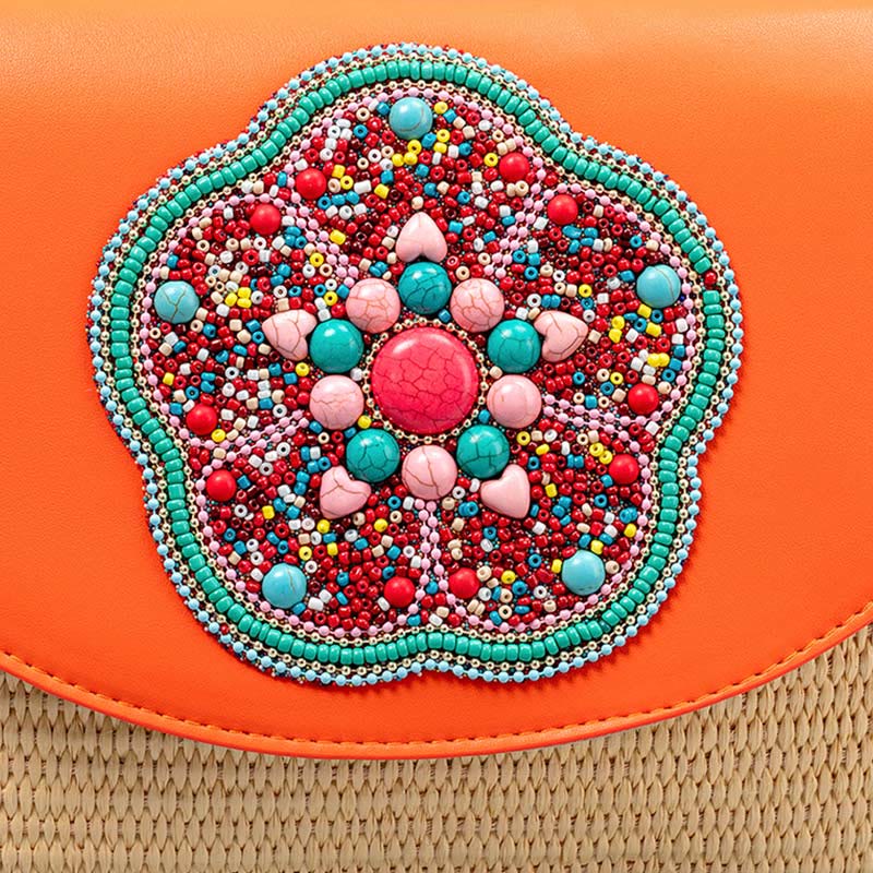 Hamsa Elephant Flower Straw Woven Crossbody Bag Shoulder Bag Handbag - Image 16