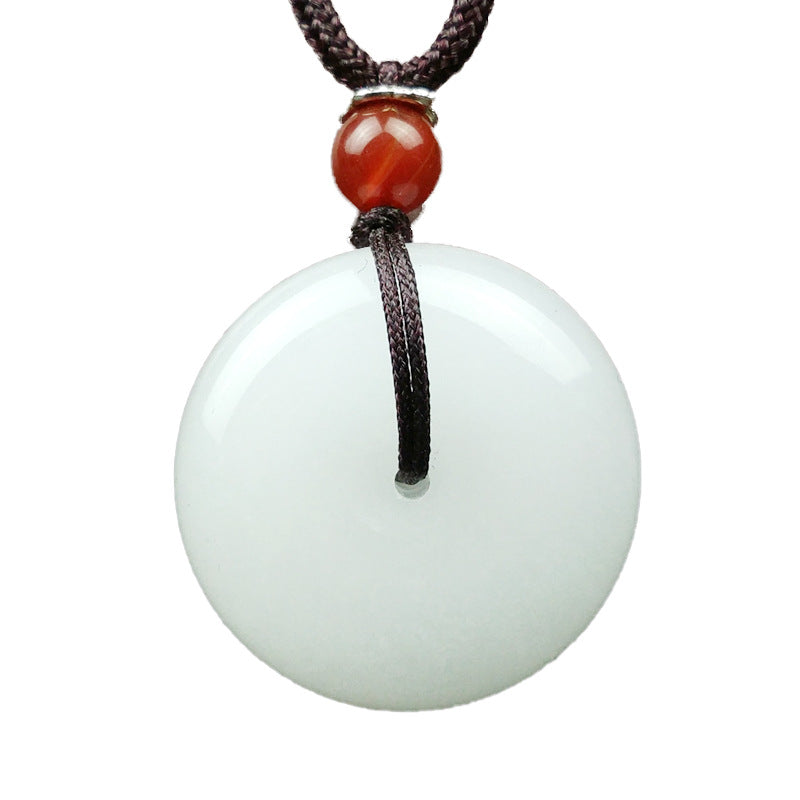 Round Hetian White Jade Peace Buckle Blessing Necklace Pendant - Image 10