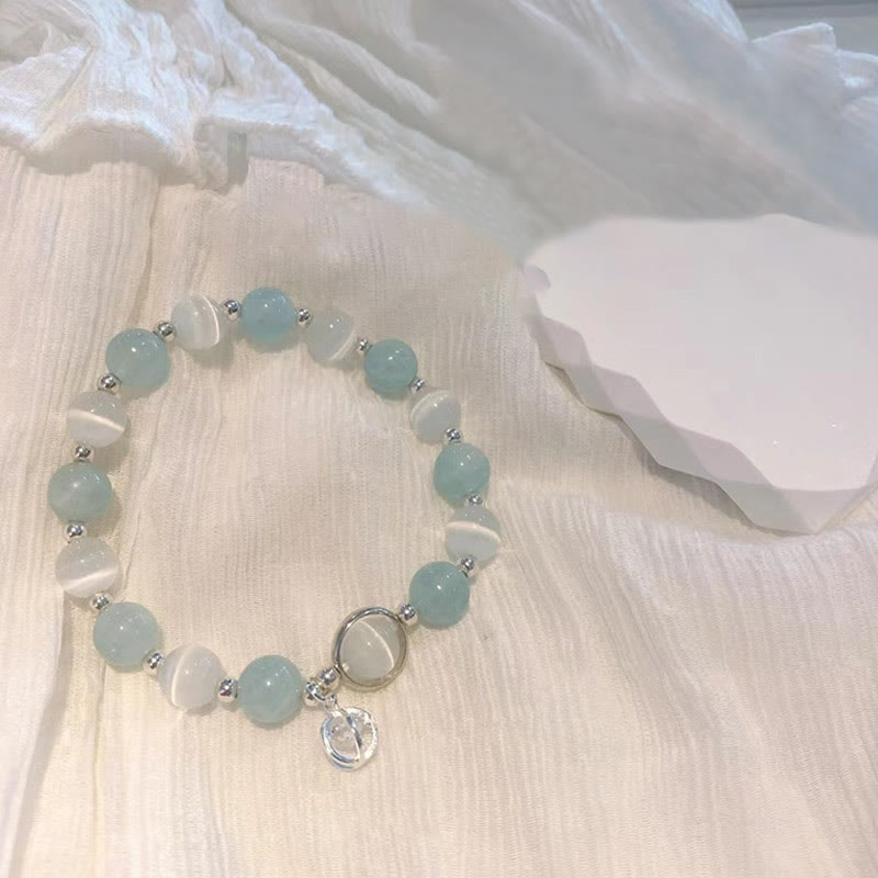 925 Sterling Silver Cat's Eye Aquamarine Support Charm Bracelet - Image 5