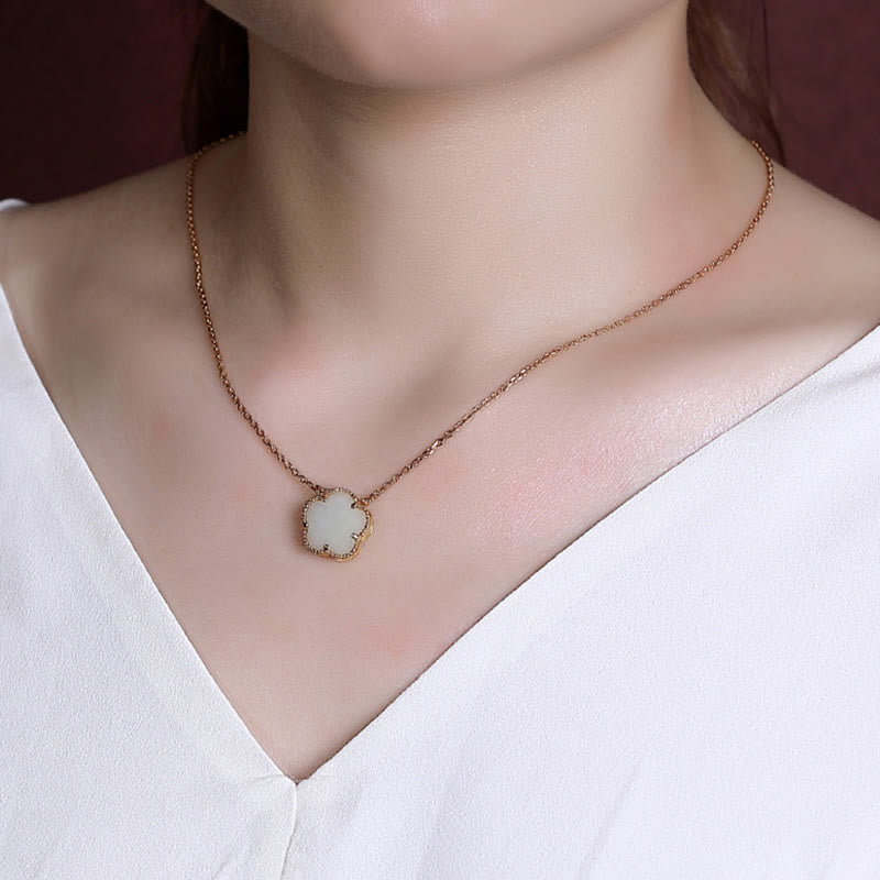 925 Sterling Silver Plated Gold Natural Hetian Jade Flower Luck Necklace Pendant Ring Set - Image 14