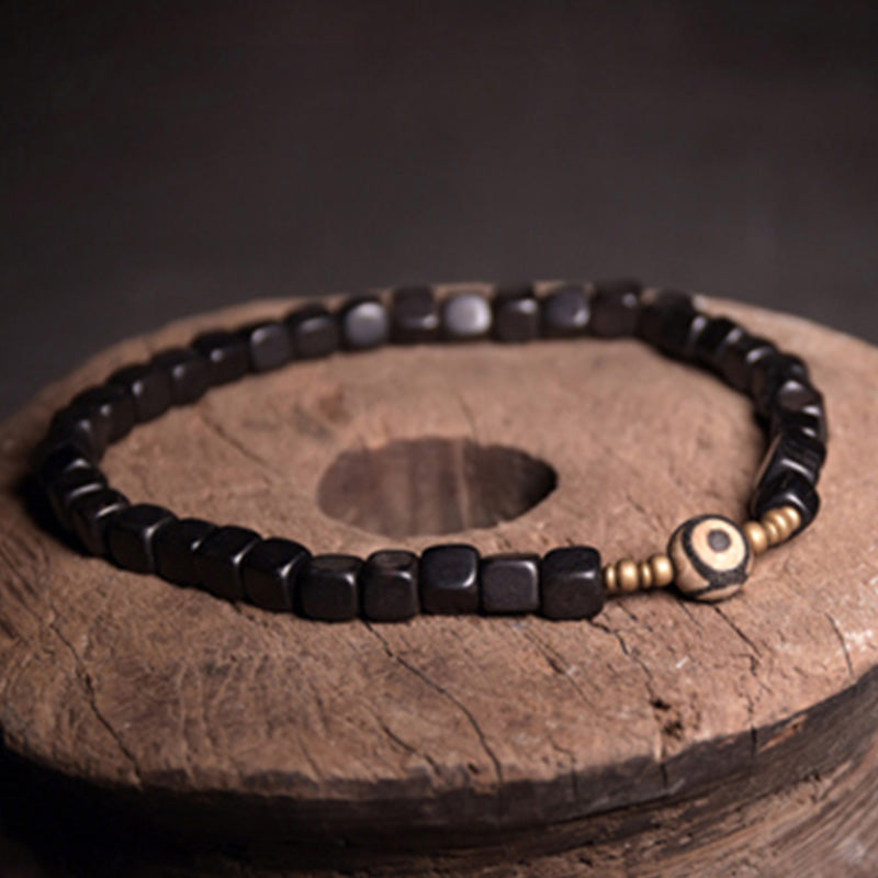 Ebony Wood Dzi Bead Copper Peace Couple Bracelet - Image 8