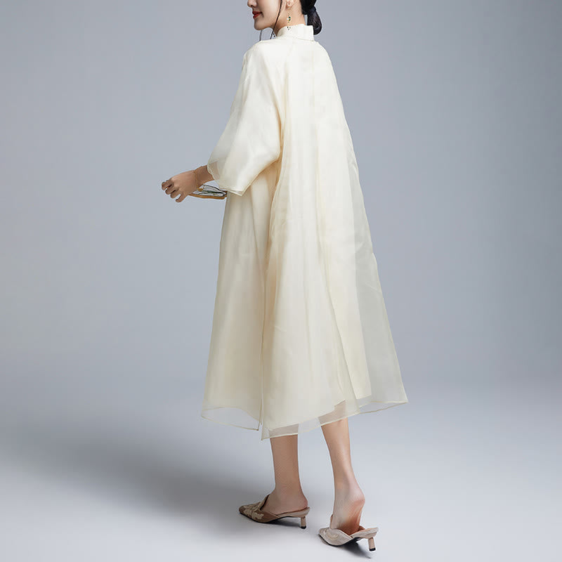 100% Mulberry Silk 6 Momme Dress Vintage Flower Butterfly Embroidery Qipao Dress Women's Cheongsam Dress - Image 8