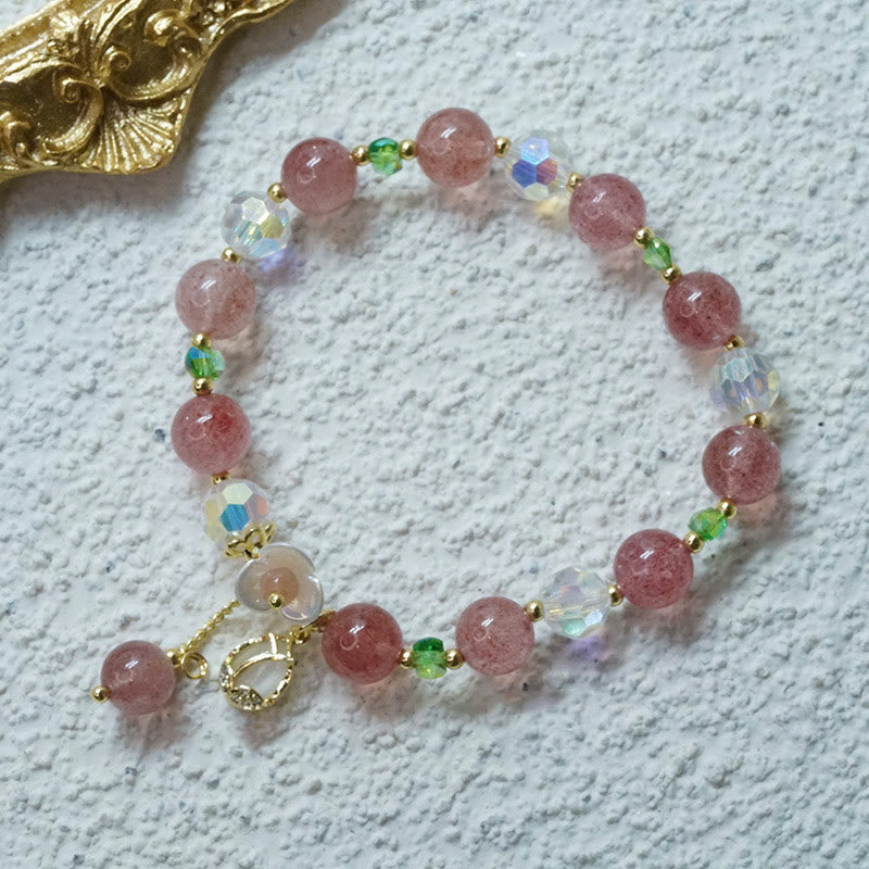 Strawberry Quartz Rutilated Quartz Fluorite Flower Healing Bracelet - Image 9