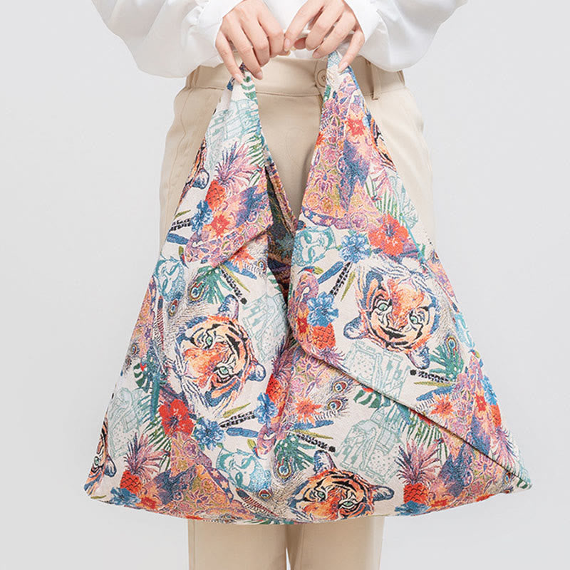 Geometry Tiger Flowers Leopard Stripes Print Underarm Triangle Shoulder Bag - Image 11