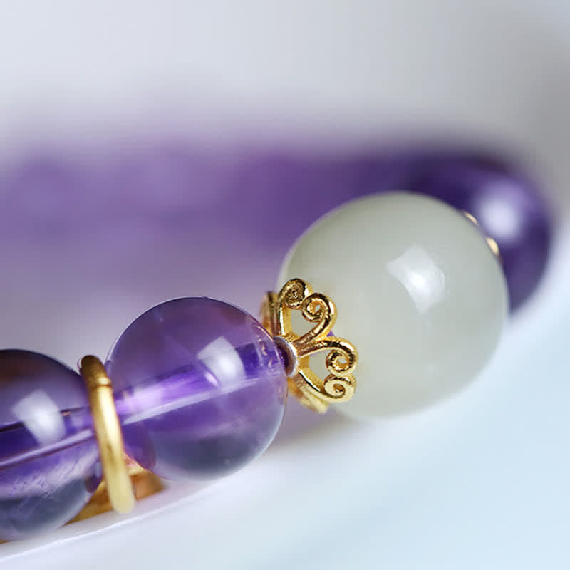Natural Amethyst Crystal Hetian Jade Healing Charm Bracelet - Image 11