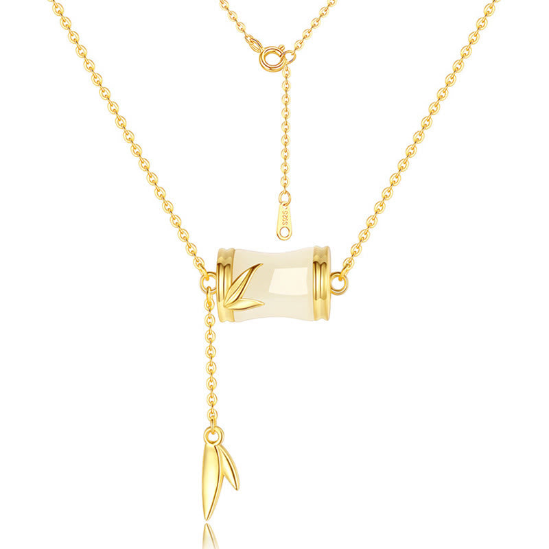 925 Sterling Silver 22K Gold Hetian White Jade Bamboo Leaf Luck Necklace Pendant Bracelet - Image 5